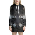 Raccoon Portrait Print Pullover Hoodie Dress