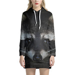 Raccoon Portrait Print Hoodie Dress