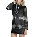 Raccoon Portrait Print Hoodie Dress