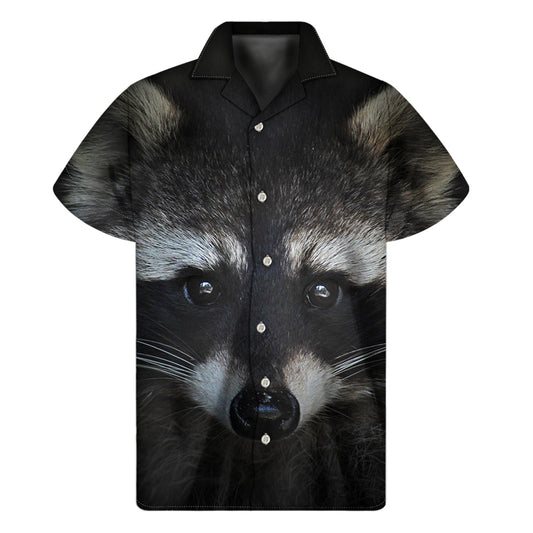 Raccoon Portrait Print Men's Short Sleeve Shirt