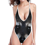 Raccoon Portrait Print One Piece High Cut Swimsuit