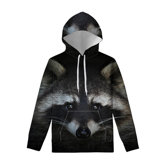 Raccoon Portrait Print Pullover Hoodie