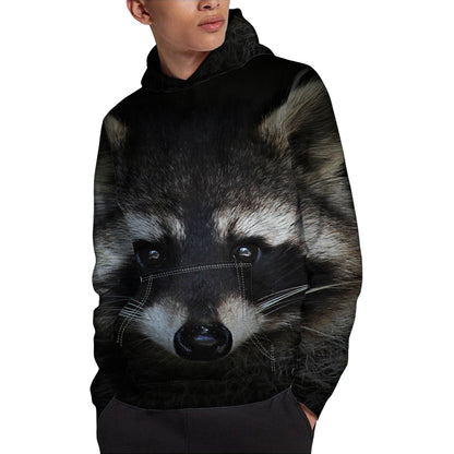 Raccoon Portrait Print Pullover Hoodie