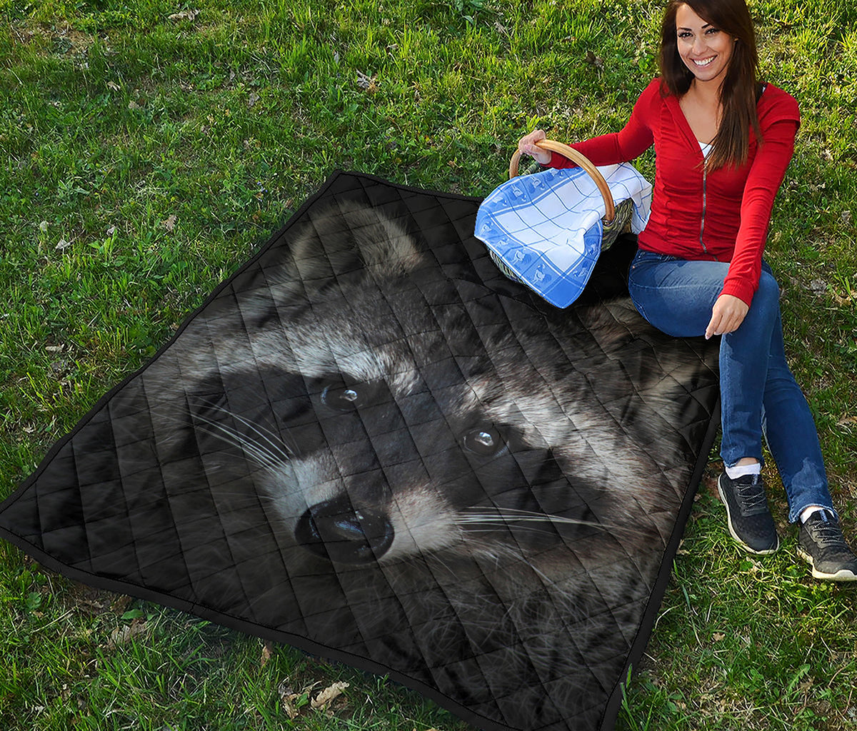 Raccoon Portrait Print Quilt