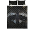 Raccoon Portrait Print Quilt Bed Set