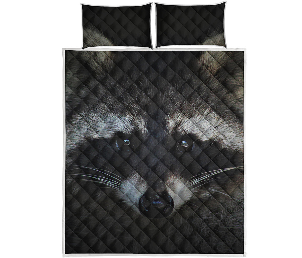 Raccoon Portrait Print Quilt Bed Set
