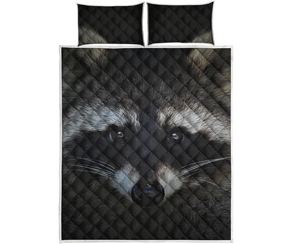 Raccoon Portrait Print Quilt Bed Set