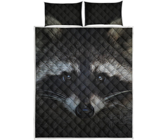 Raccoon Portrait Print Quilt Bed Set