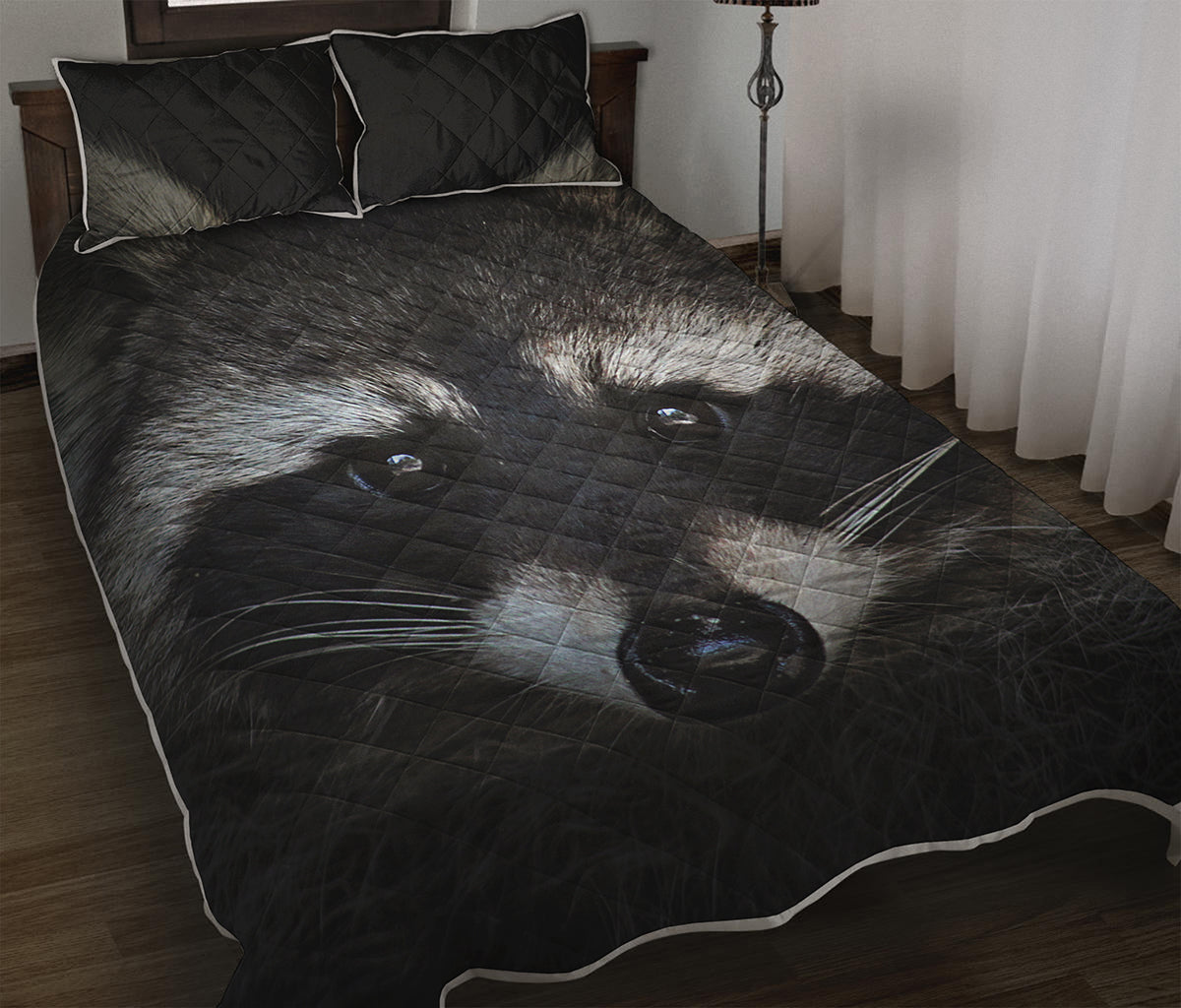 Raccoon Portrait Print Quilt Bed Set
