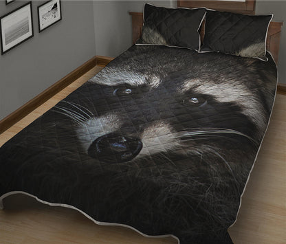 Raccoon Portrait Print Quilt Bed Set