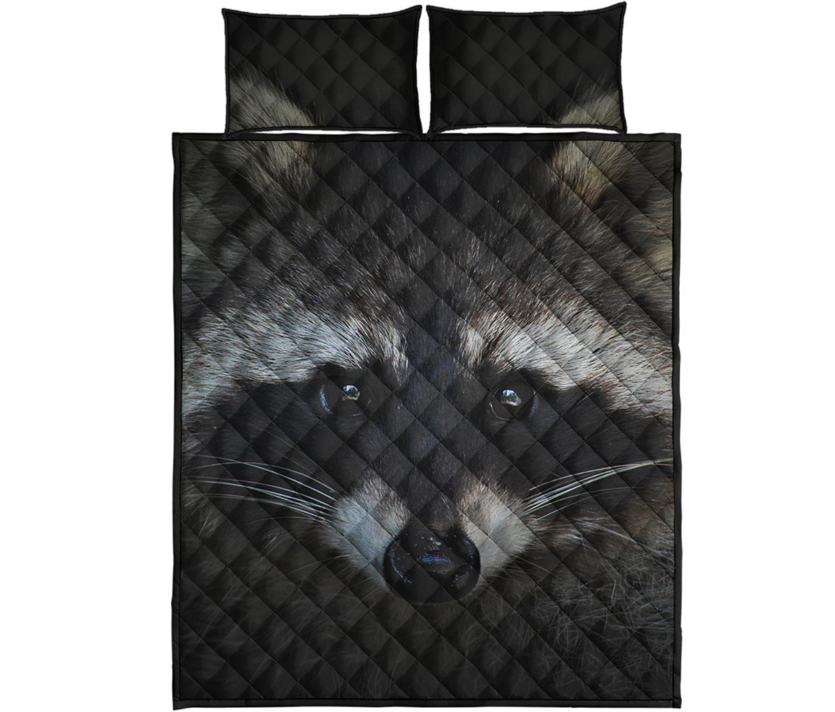Raccoon Portrait Print Quilt Bed Set