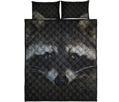 Raccoon Portrait Print Quilt Bed Set