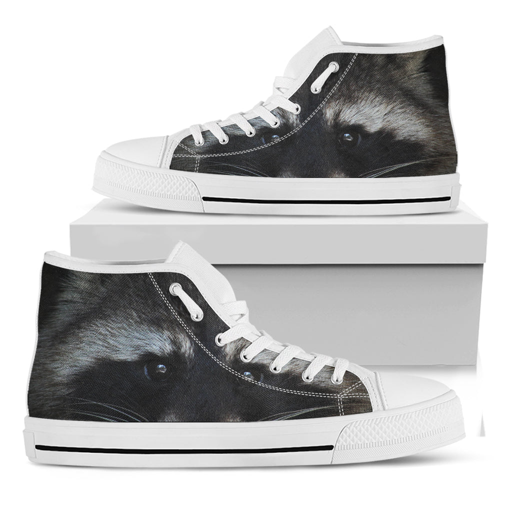 Raccoon Portrait Print White High Top Shoes