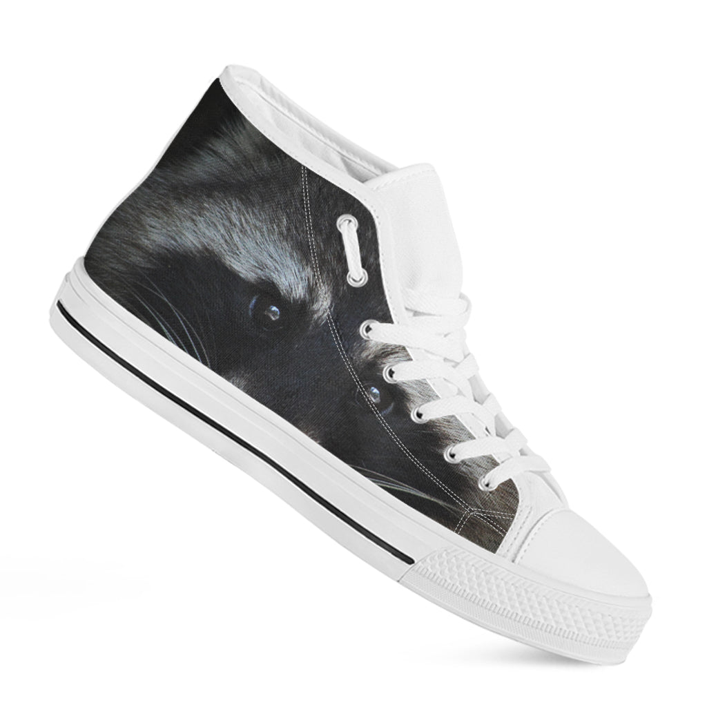 Raccoon Portrait Print White High Top Shoes