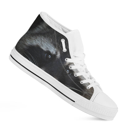 Raccoon Portrait Print White High Top Shoes