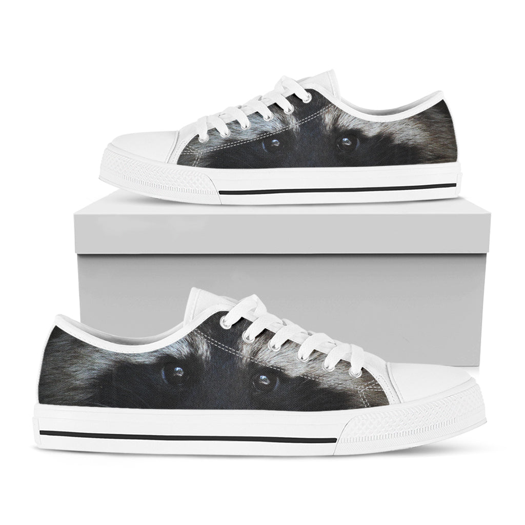 Raccoon Portrait Print White Low Top Shoes