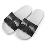 Raccoon Portrait Print White Slide Sandals