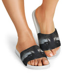 Raccoon Portrait Print White Slide Sandals
