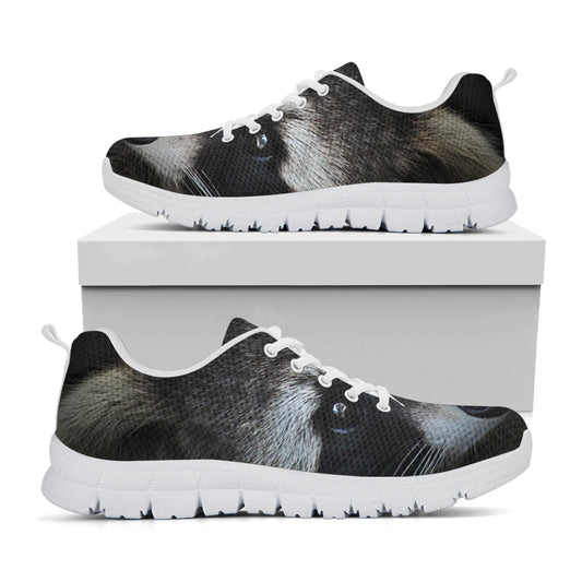 Raccoon Portrait Print White Sneakers