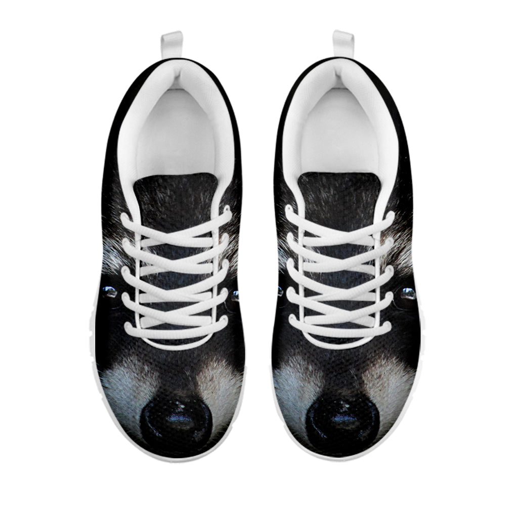 Raccoon Portrait Print White Sneakers