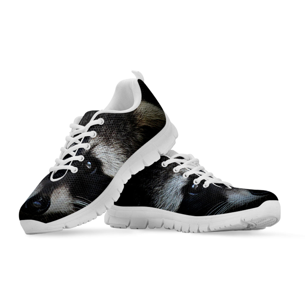 Raccoon Portrait Print White Sneakers