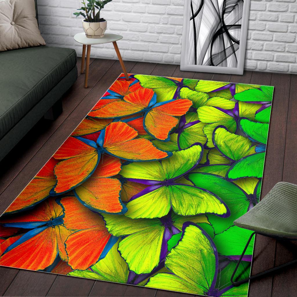 Rainbow Butterfly Pattern Print Area Rug GearFrost