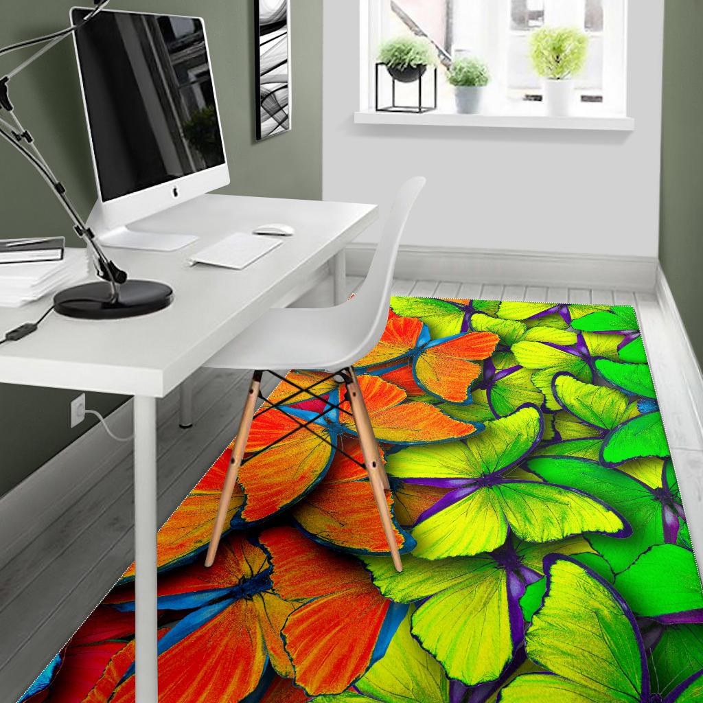 Rainbow Butterfly Pattern Print Area Rug GearFrost