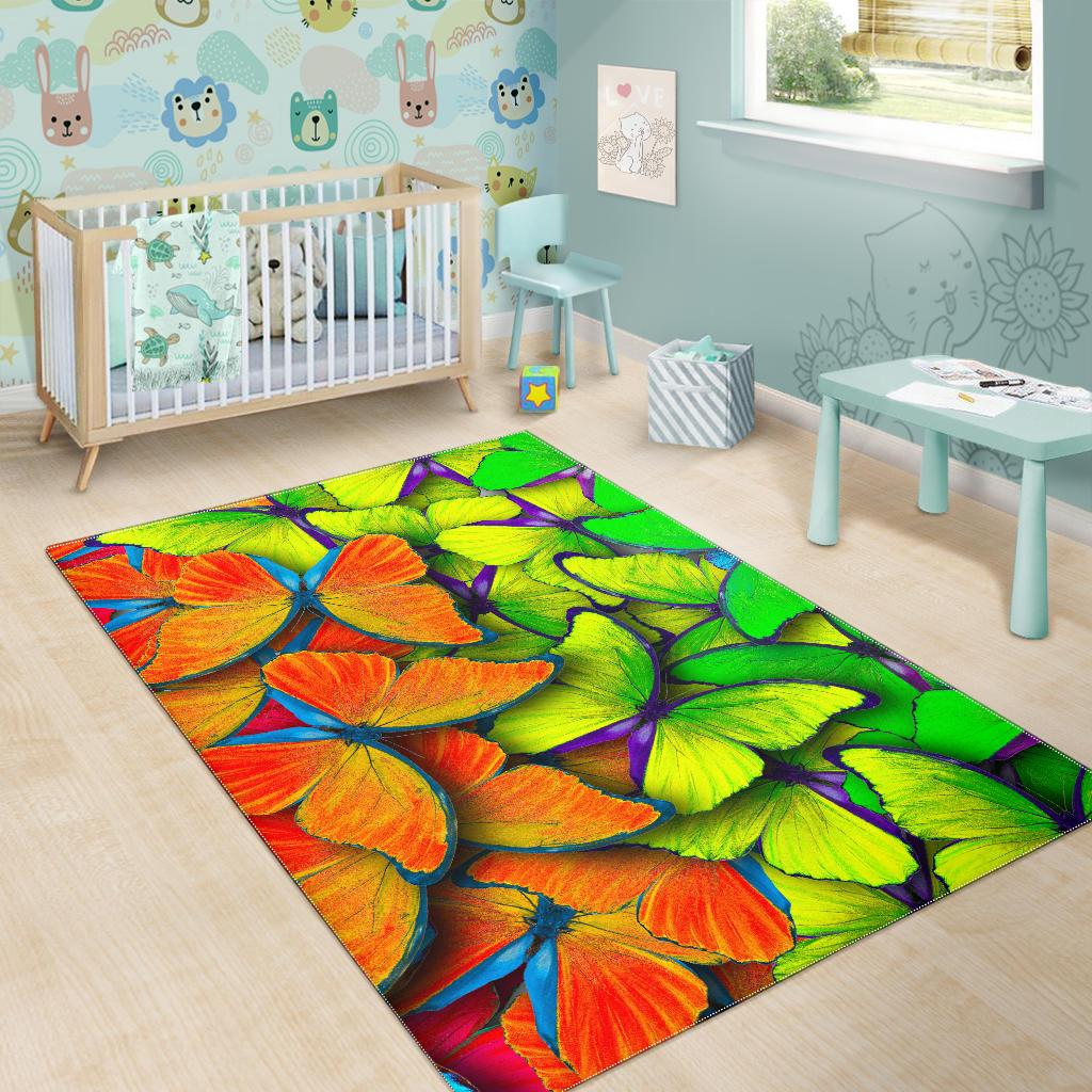 Rainbow Butterfly Pattern Print Area Rug GearFrost