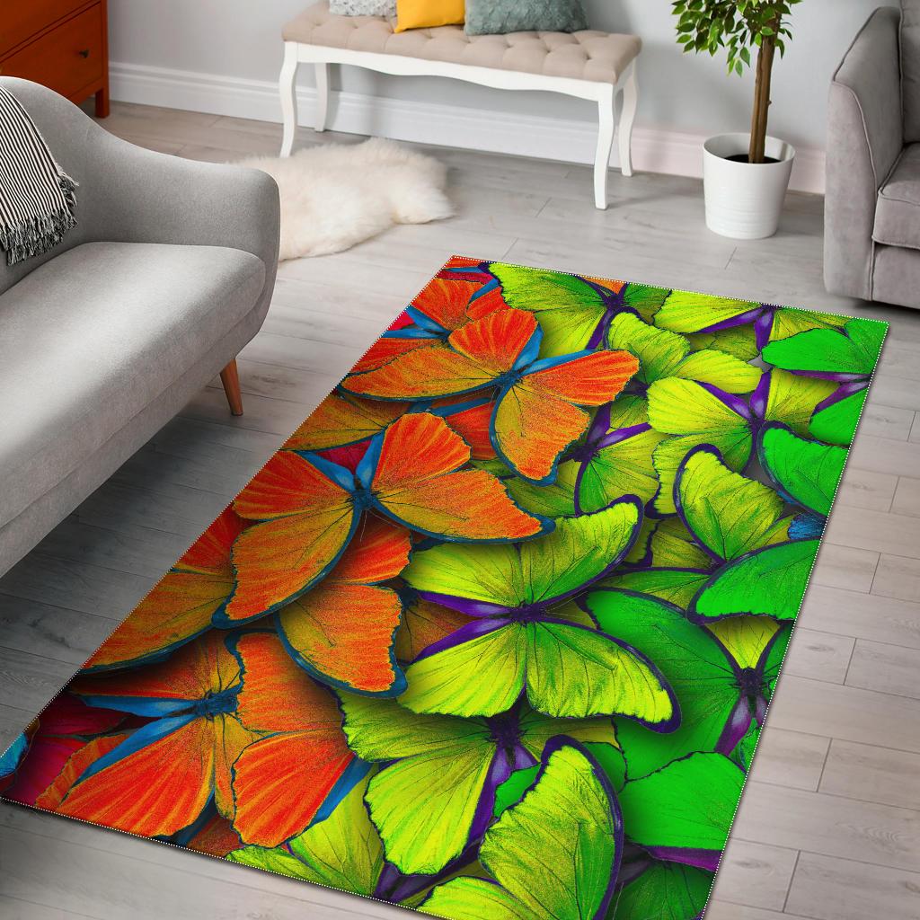 Rainbow Butterfly Pattern Print Area Rug GearFrost