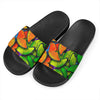 Rainbow Butterfly Pattern Print Black Slide Sandals