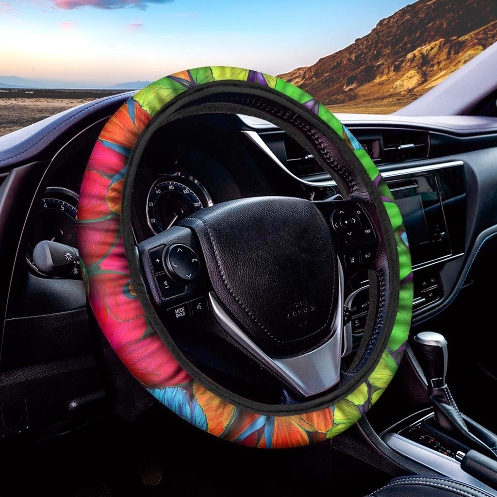 Rainbow Butterfly Pattern Print Car Steering Wheel Cover