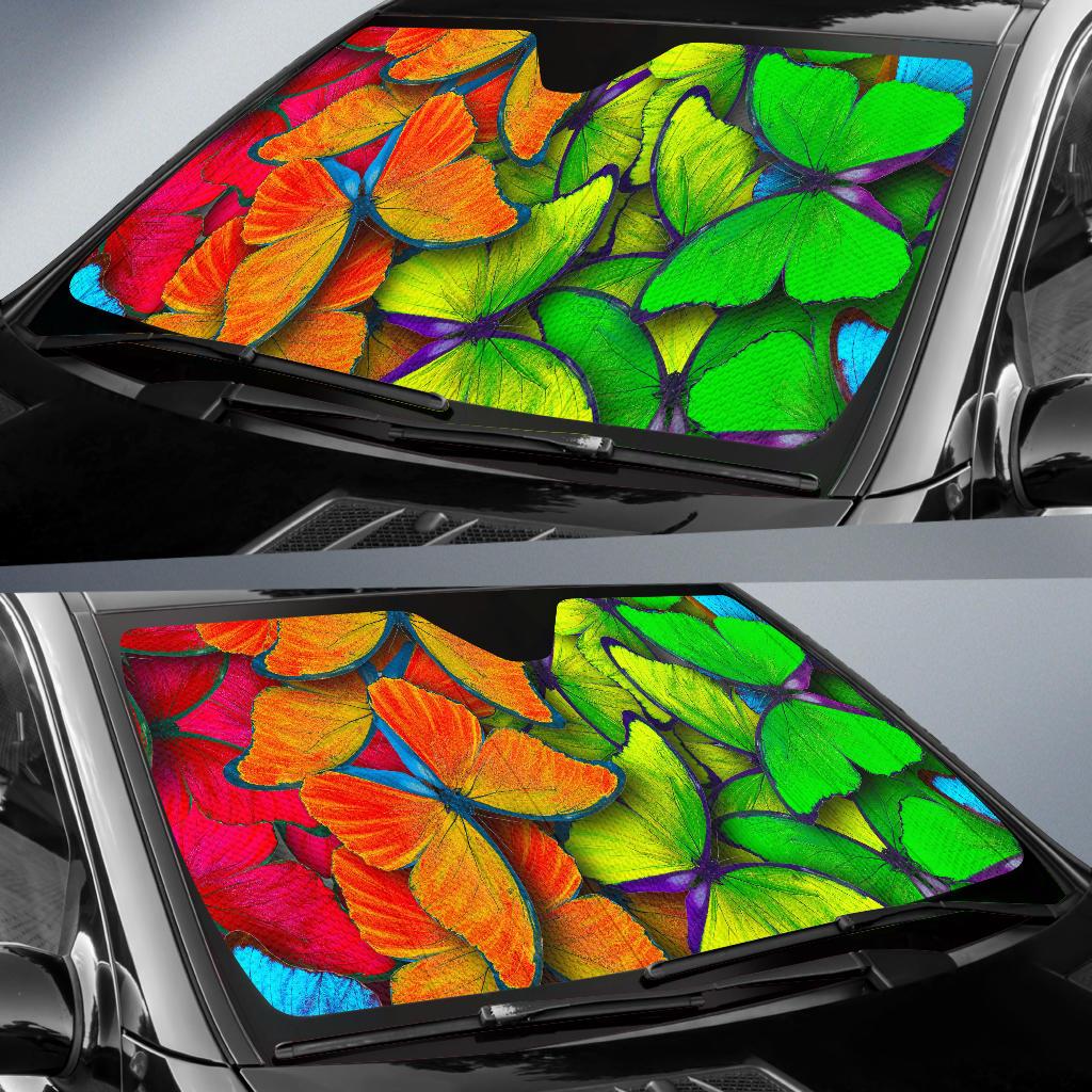 Rainbow Butterfly Pattern Print Car Sun Shade GearFrost