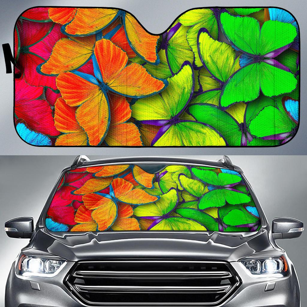 Rainbow Butterfly Pattern Print Car Sun Shade GearFrost