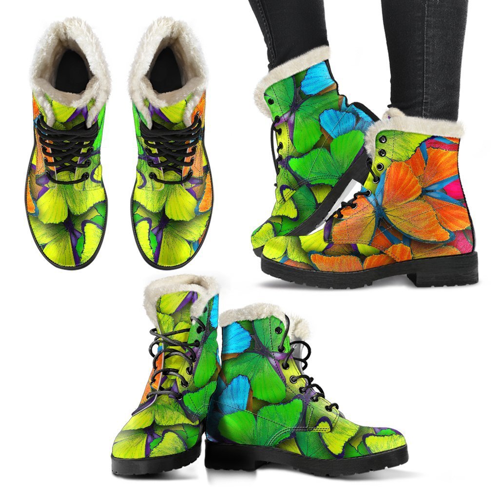 Rainbow Butterfly Pattern Print Comfy Boots GearFrost