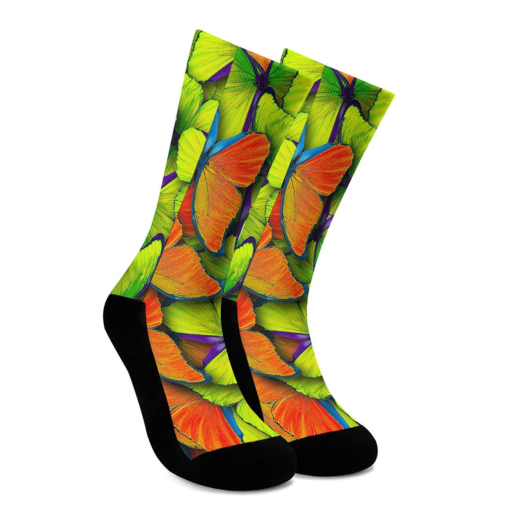 Rainbow Butterfly Pattern Print Crew Socks