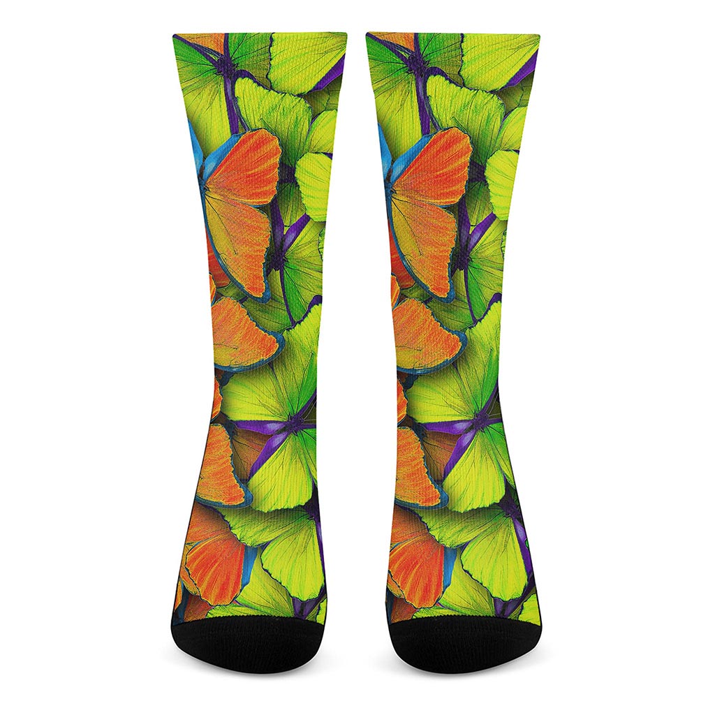 Rainbow Butterfly Pattern Print Crew Socks