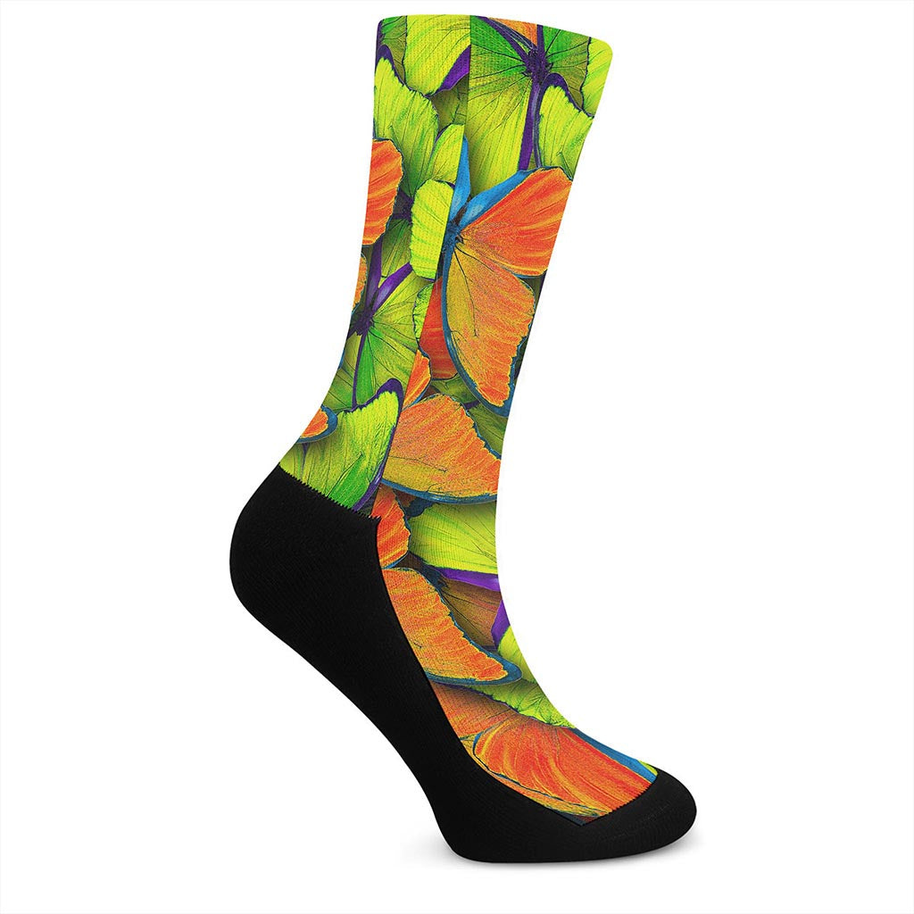 Rainbow Butterfly Pattern Print Crew Socks