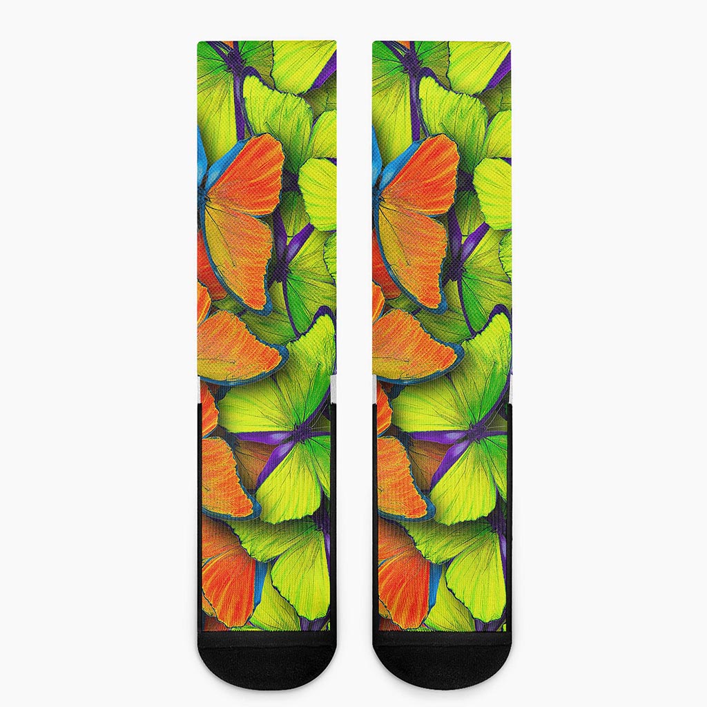 Rainbow Butterfly Pattern Print Crew Socks