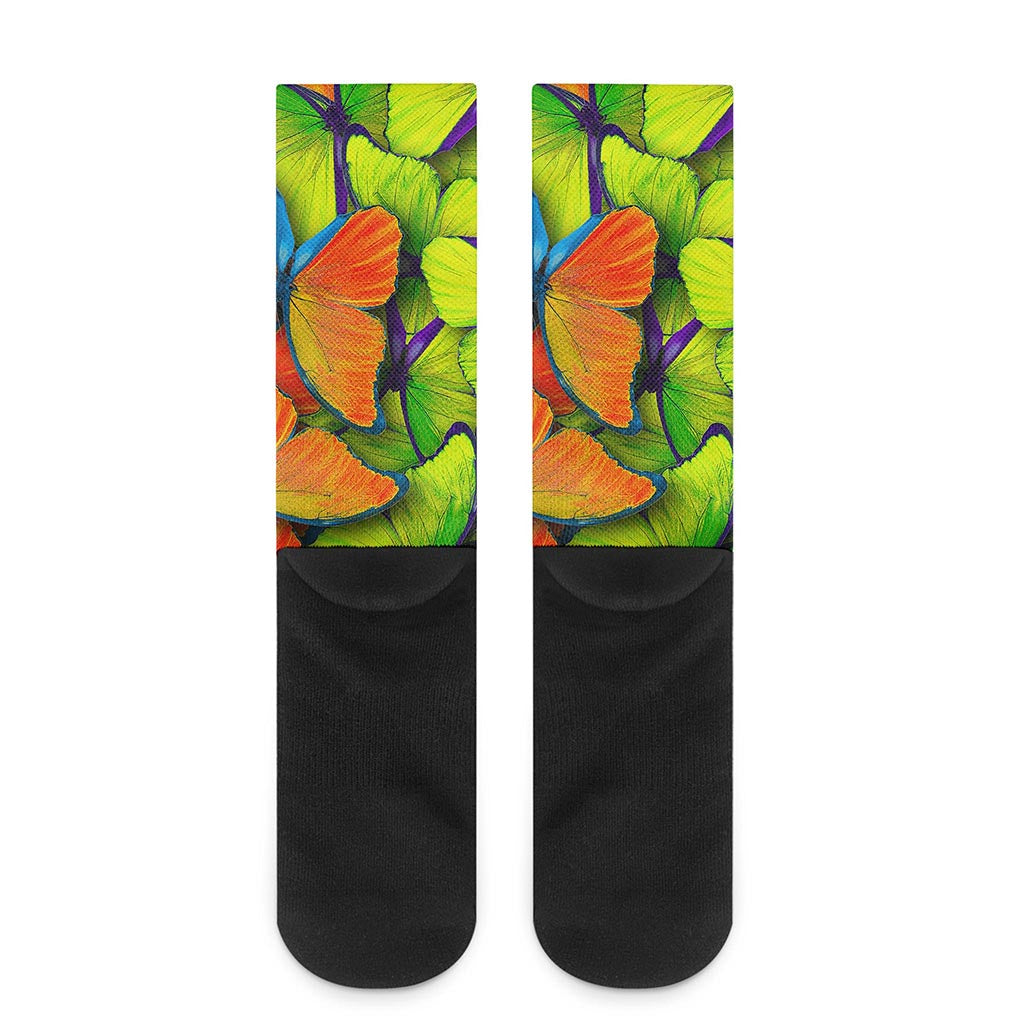 Rainbow Butterfly Pattern Print Crew Socks