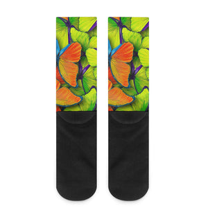 Rainbow Butterfly Pattern Print Crew Socks