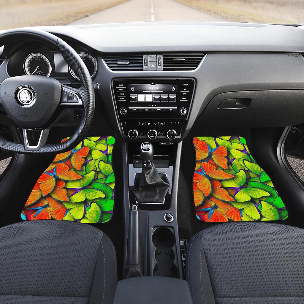 Rainbow Butterfly Pattern Print Front and Back Car Floor Mats