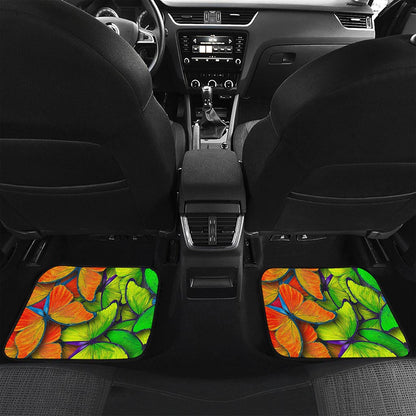 Rainbow Butterfly Pattern Print Front and Back Car Floor Mats
