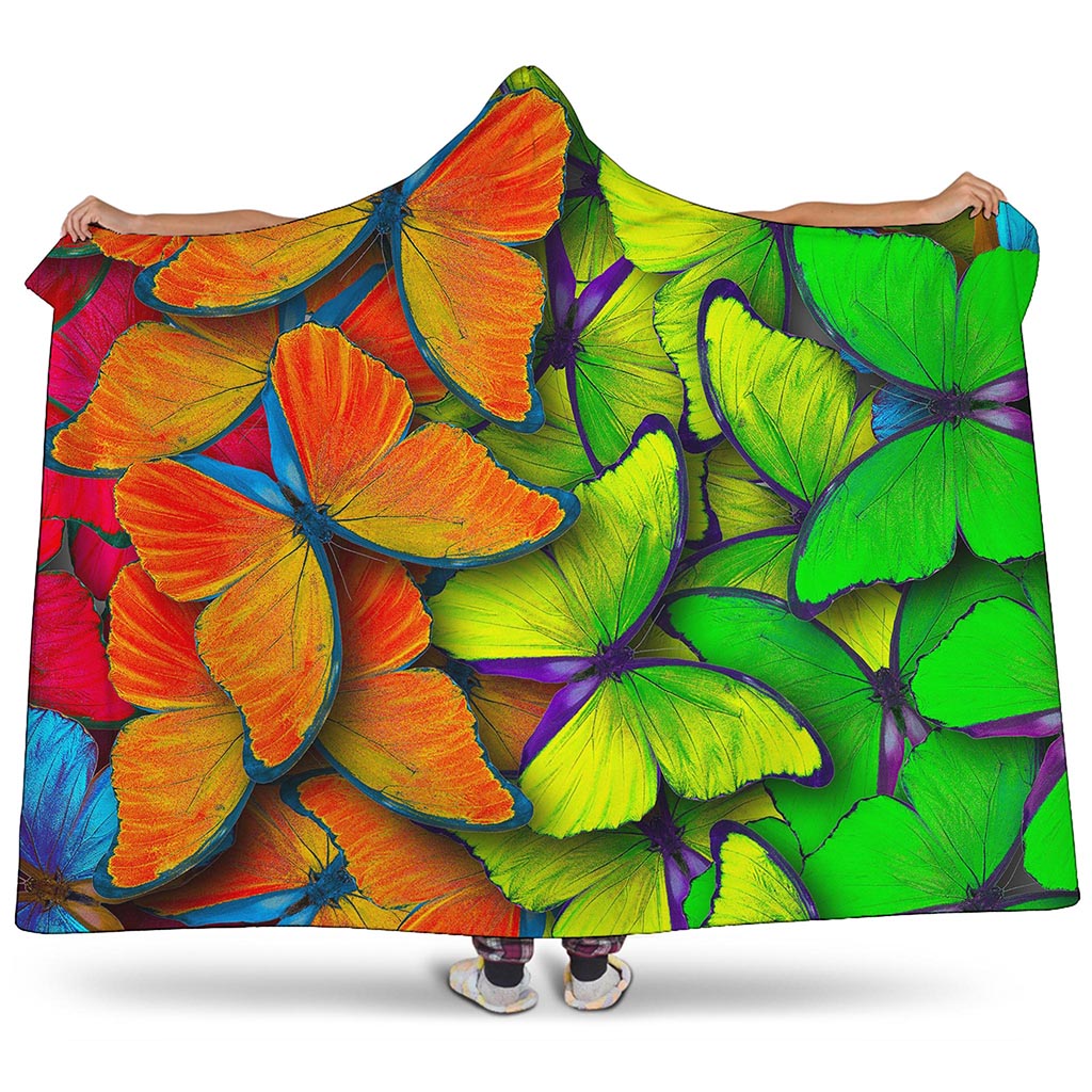 Rainbow Butterfly Pattern Print Hooded Blanket