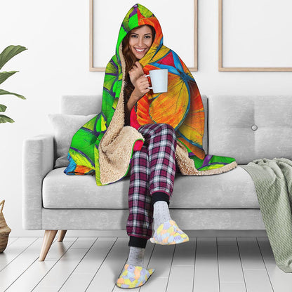 Rainbow Butterfly Pattern Print Hooded Blanket