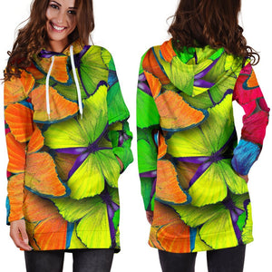 Rainbow Butterfly Pattern Print Hoodie Dress GearFrost