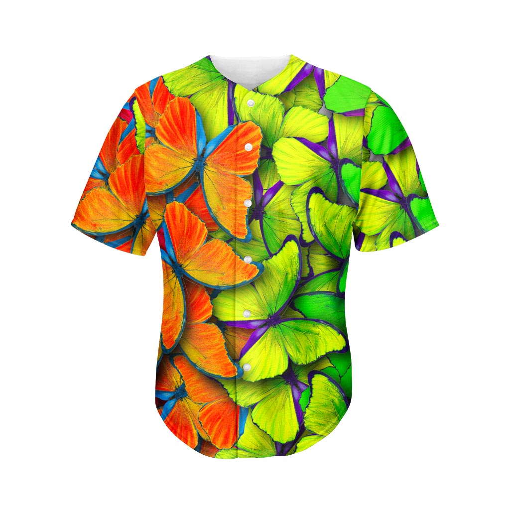 Rainbow Butterfly Pattern Print Men's Baseball Jersey