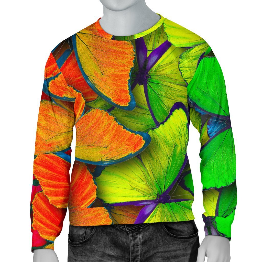 Rainbow Butterfly Pattern Print Men's Crewneck Sweatshirt GearFrost