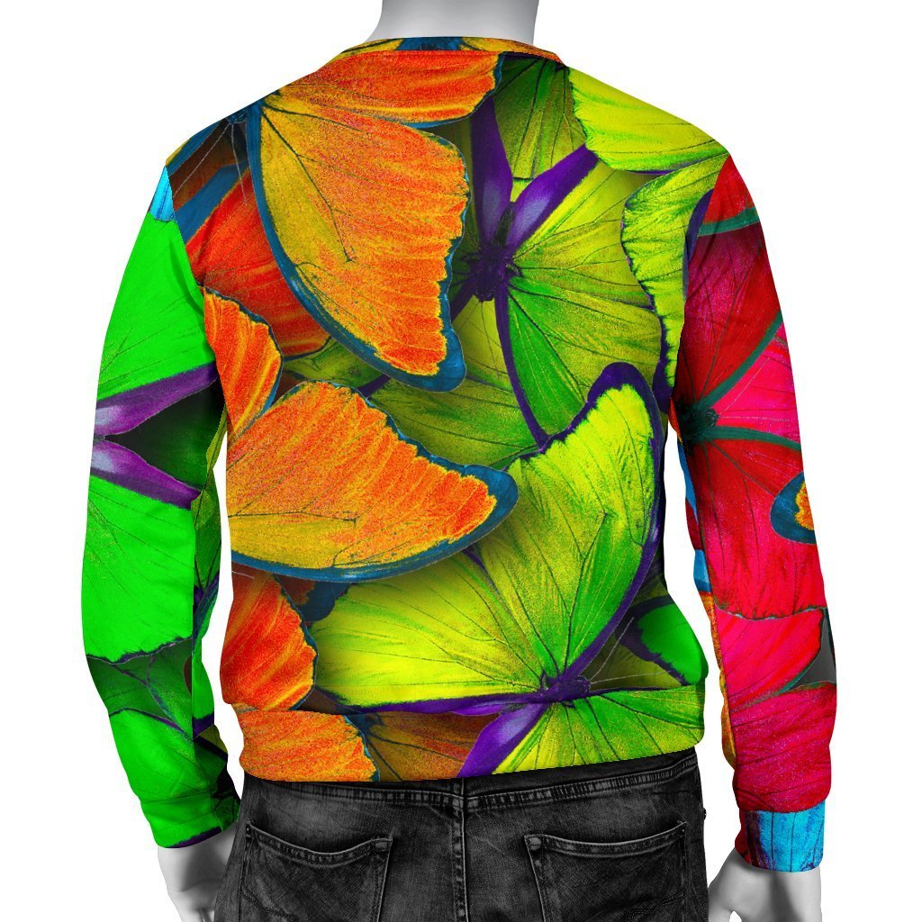 Rainbow Butterfly Pattern Print Men's Crewneck Sweatshirt GearFrost