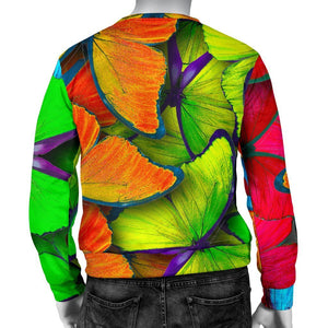 Rainbow Butterfly Pattern Print Men's Crewneck Sweatshirt GearFrost