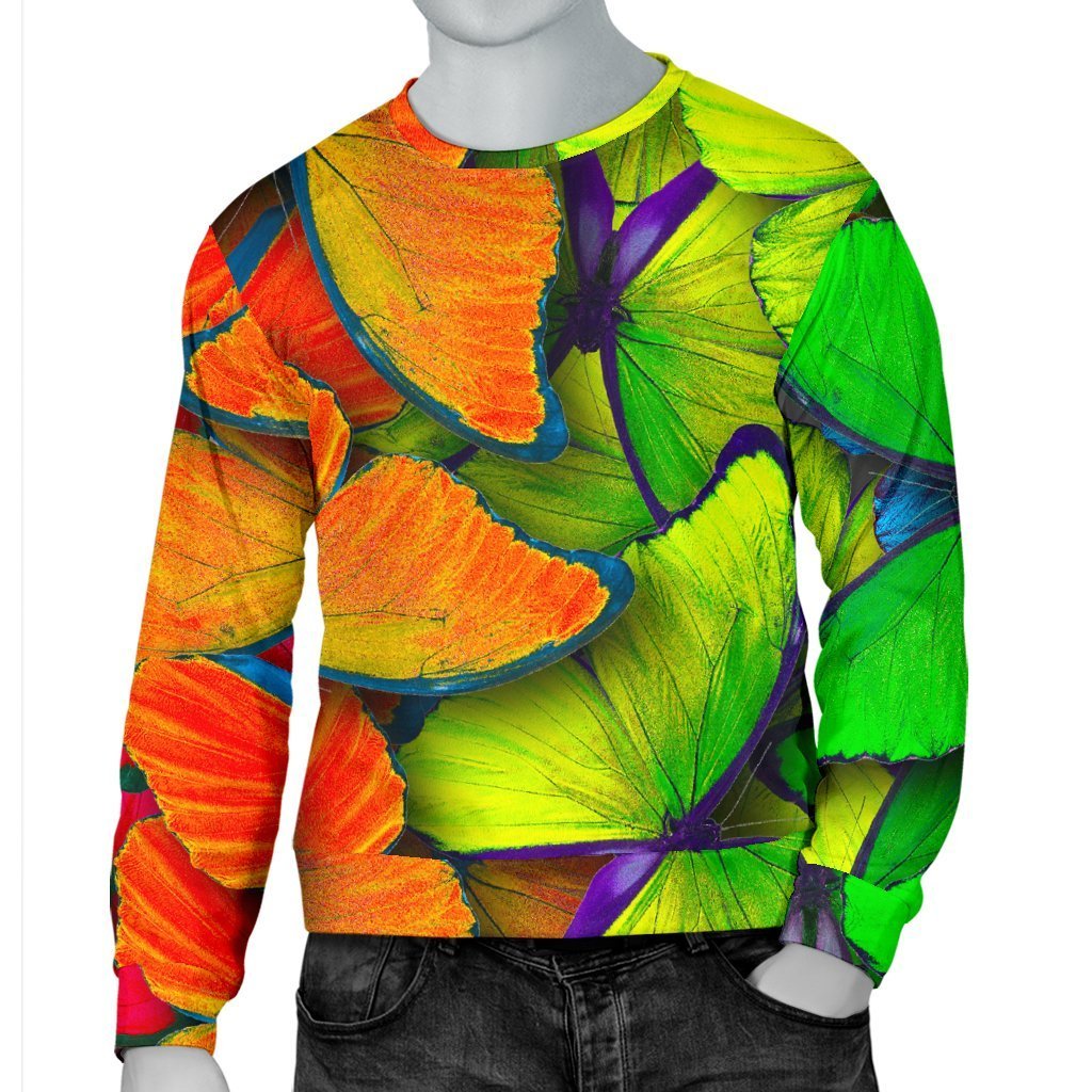 Rainbow Butterfly Pattern Print Men's Crewneck Sweatshirt GearFrost